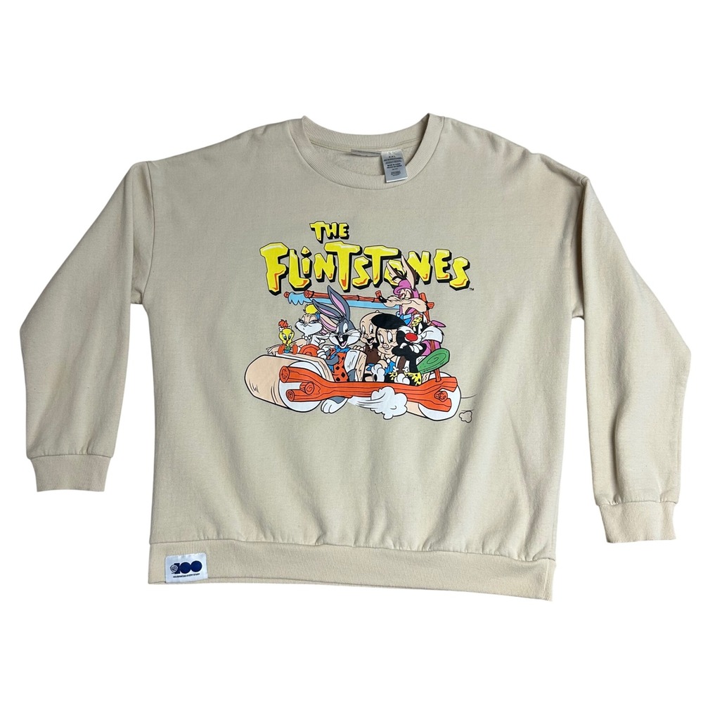 Warner Bros 100 Looney Tunes Flintstones Sweatshirt Tan XXL WB100 Anniversary
